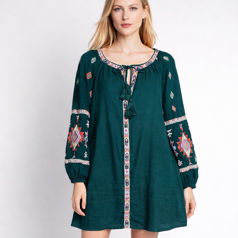 Sundance Embroidered Boho Short Dress Relaxed Breathable Thick Embroidery SZ XS